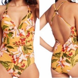 Kona Sol Yellow Floral Swimsuit